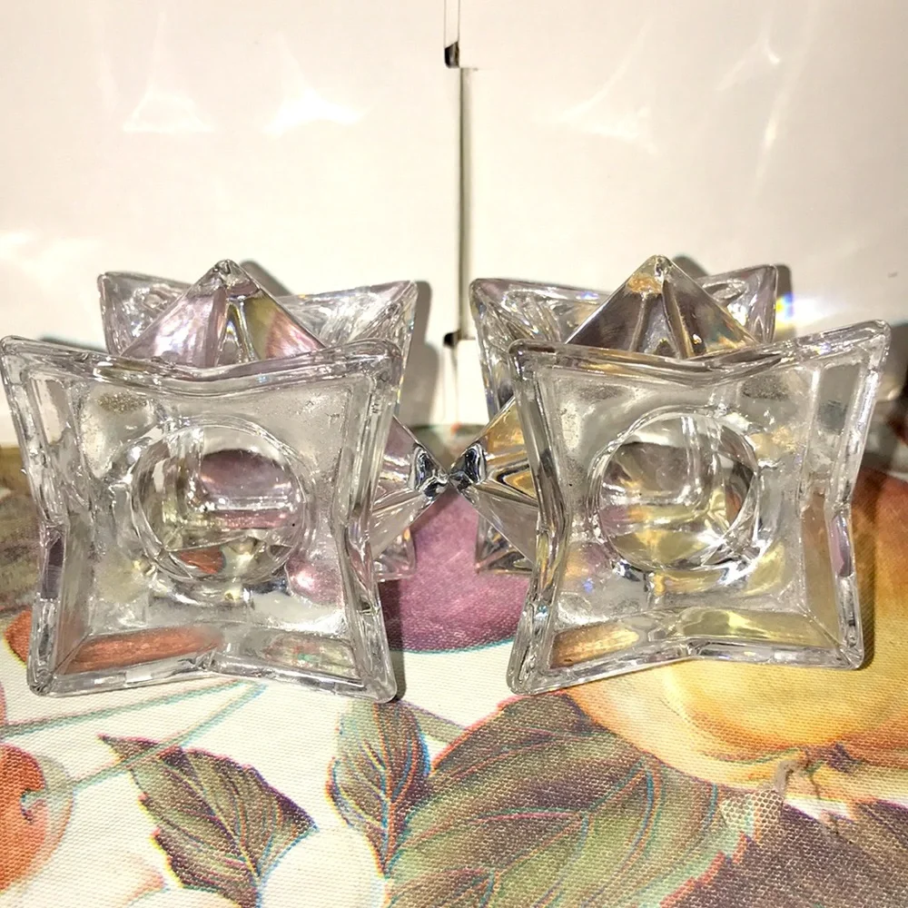 Cool Art Deco classy star shaped glass candlesticks can be used as paperweights